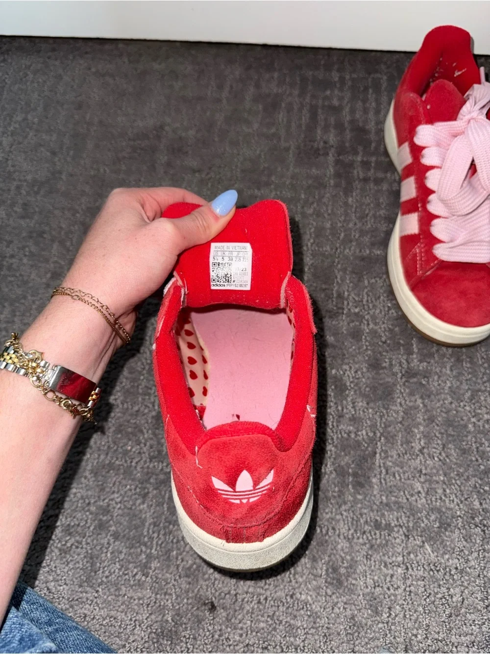 adidas Red Suede Women's Sneakers with Pink Laces